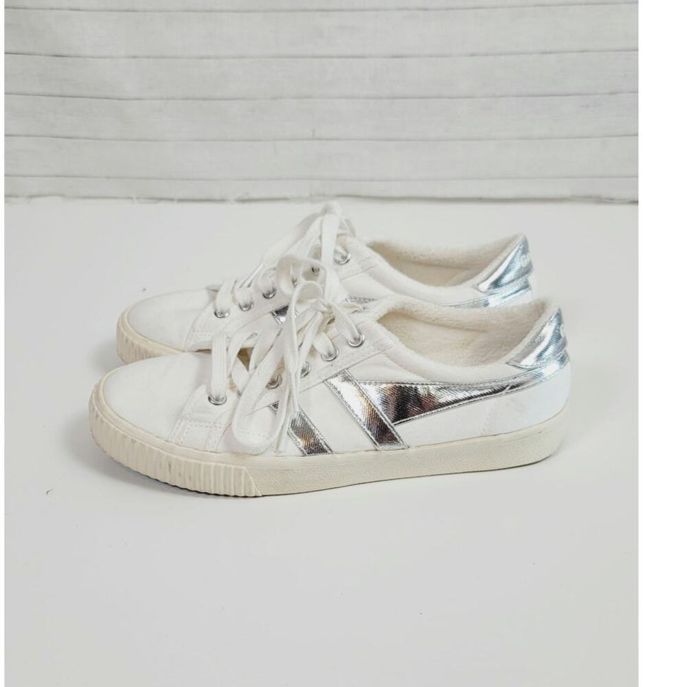 Gola Tennis Mark Cox Sneakers in Off-White/Silver, sz 8